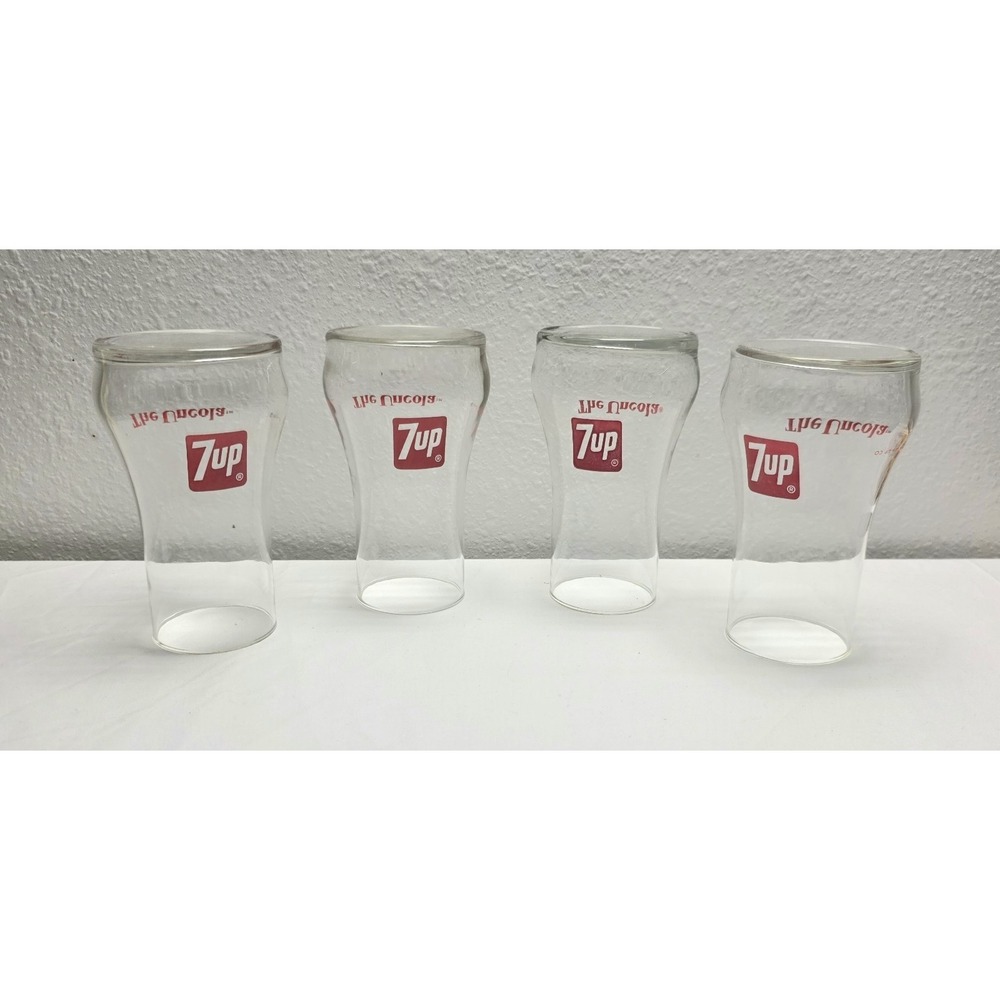 7up the Uncola Upside Down 6" Glasses 4pc Set Vintage 70's Free Shipping